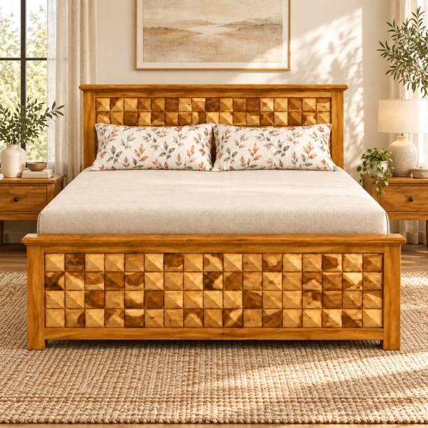 WAKESURE Delta Wooden King Size Bed with Box Storage Solid Wood King Box Bed, 182.88 cm x 182.88 cm (6.0 ft x 6.0 ft)
