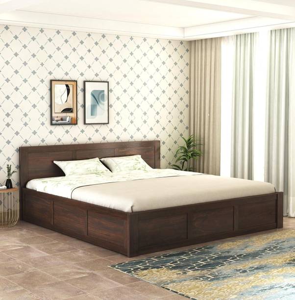 GOYALINTERIOR Sheesham Wood King Bed/Wooden Cot/Wooden Bed With Box Storage For Home Solid Wood King Box Bed