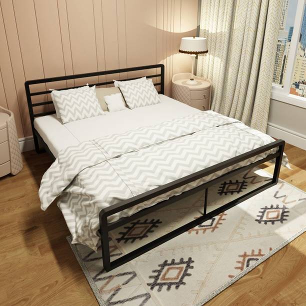 KTG Handicraft Metal Platform Double Size Bed Frame with Headboard and Footboard, Heavy Duty Metal King Bed, 205 cm x 190 cm (6.73 ft x 6.23 ft)