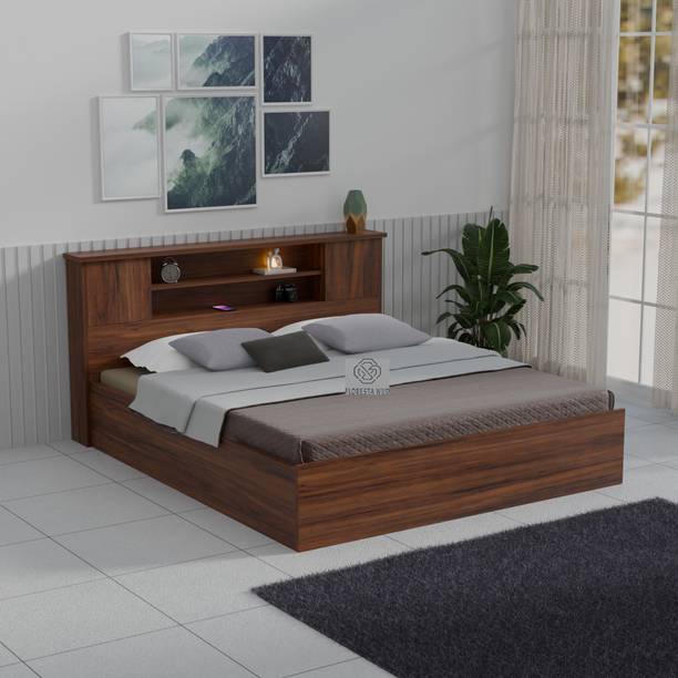 Floresta Wud Engineered Wood Queen Size Bed With Storage For Bedroom | Engineered Wood Queen Box Bed, 220 cm x 152.4 cm (7.22 ft x 5.0 ft)