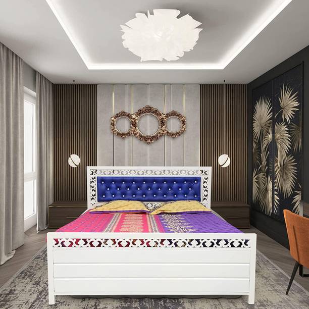 Zkazaa Furniture Metal Bed Queen Size With Storage Metal Double Box Bed