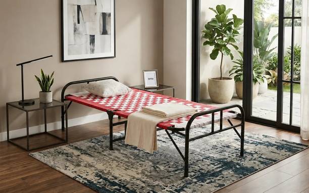 Malik Enterprises Foldable Bed Portable Single Folding Bed Niwar Charpai Khatiya Bed for Sleeping Metal Single Bed, 180 cm x 90 cm (5.91 ft x 2.95 ft)