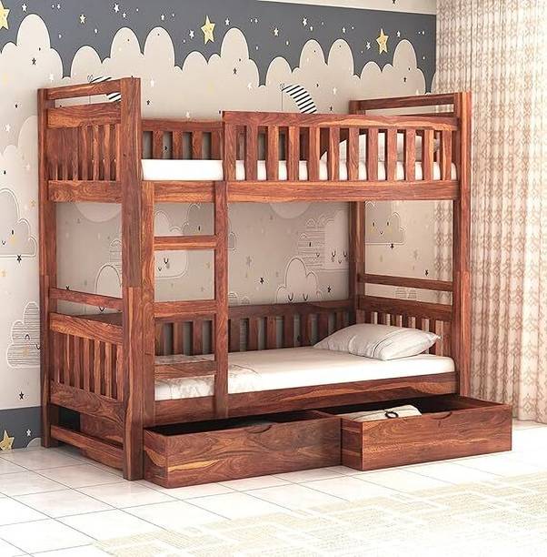 BHWOOD Sheesham Wood Bunk Bed for Adult Solid Wood Single Drawer Bed, 208 cm x 90 cm (6.82 ft x 2.95 ft)
