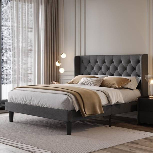 shivang mattress Fabric Queen Size Bed With Button Tufted Headboard For Bedroom/Hotel/Kids Room | Engineered Wood Queen Bed