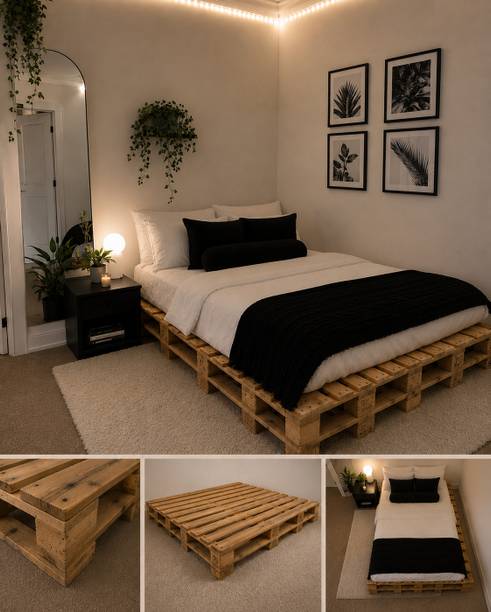 Knowk knock Beautiful Nordic 4×6 ft Pine Wood Pallet Bed Rustic Modern Wooden Furniture Solid Wood Double Bed, 183 cm x 122 cm (6.0 ft x 4.0 ft)