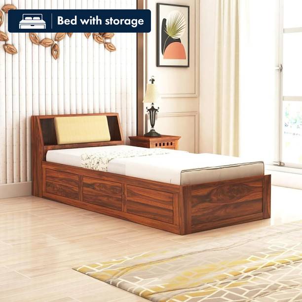 Ganpati Arts Sheesham Wood Mayor Wooden Single Cot/Wooden Single Bed With Storage For Home Solid Wood Single Box Bed, 223 cm x 98 cm (7.32 ft x 3.22 ft)