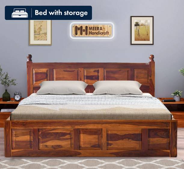 Meera Handicraft bed solid sheesham wood in queen size Delivery Condition - DIY(Do-It-Yourself)) Solid Wood Queen Box Bed, 210.82 cm x 157.48 cm (6.92 ft x 5.17 ft)