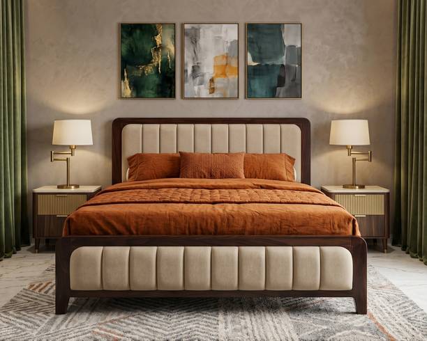 TIMBERFLEX Sheesham Wood Double Bed with Cushioned Headboard & Footboard Without Storage | Solid Wood King Bed, 208.28 cm x 187.96 cm (6.83 ft x 6.17 ft)