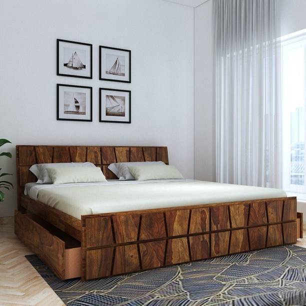 Vintage Home Anne Sheesham ( Rosewood ) Jodhpur Furniture Solid Wood King Drawer Bed, 208.28 cm x 195.58 cm (6.83 ft x 6.42 ft)