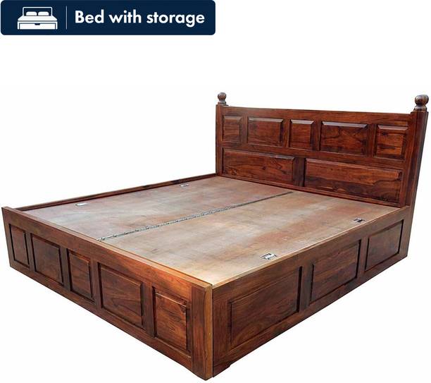 Divine Arts Sheesham Size Double with Storage for Living Room Solid Wood King Box Bed, 187.96 cm x 210.82 cm (6.17 ft x 6.92 ft)