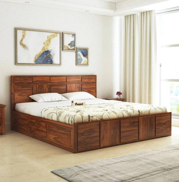 Ganpati Arts Sheesham Wood Scott Bed for Bedroom/Hotel/Wooden Cot/Bed With Box Storage Solid Wood King Box Bed