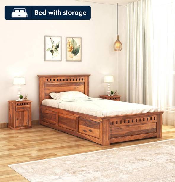 SONA ART & CRAFTS Kuber Sheesham Wood Single Bed with Storage Box Solid Wood Single Box Bed, 197 cm x 106 cm (6.46 ft x 3.48 ft)