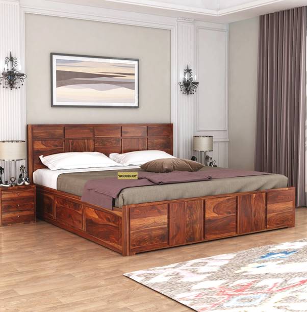 WOODENJOY Sheesham Wood Bed/Cot Bed/Palang For Bed Room/Home/Hotel Solid Wood Queen Box Bed