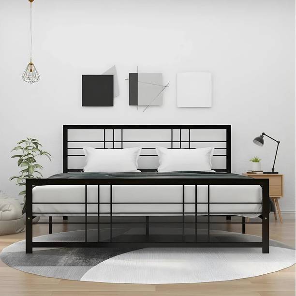 Vibrant Interior Abraham Black (6x4) Metal Double Bed, 190.5 cm x 121.9 cm (6.25 ft x 4.0 ft)