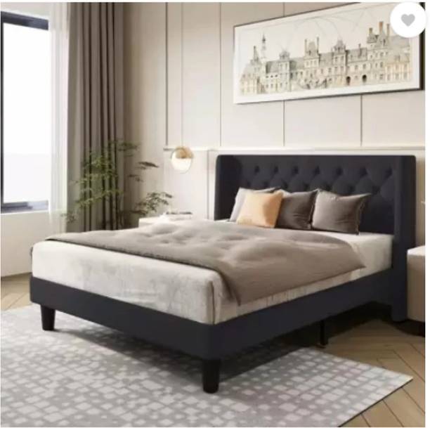 Worldwood Fabric King Size Bed With Button Tufted Headboard For Bedroom/ Hotel/Kids Room Engineered Wood King Bed
