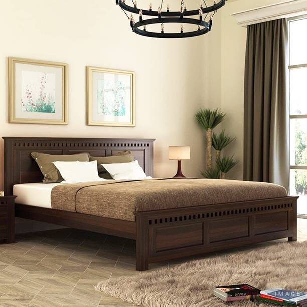 Rask Wood Sheesham Wood King Bed/Solid Wood Cot/King Bed Without Storage Palaung For Home Solid Wood King Bed