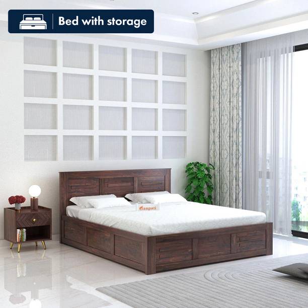 Ganpati Arts Sheesham Wood Swiss Bed/Cot/Wooden Palaung With Storage For Bedroom/Home/Hotel Solid Wood King Box Bed, 205 cm x 190 cm (6.73 ft x 6.23 ft)