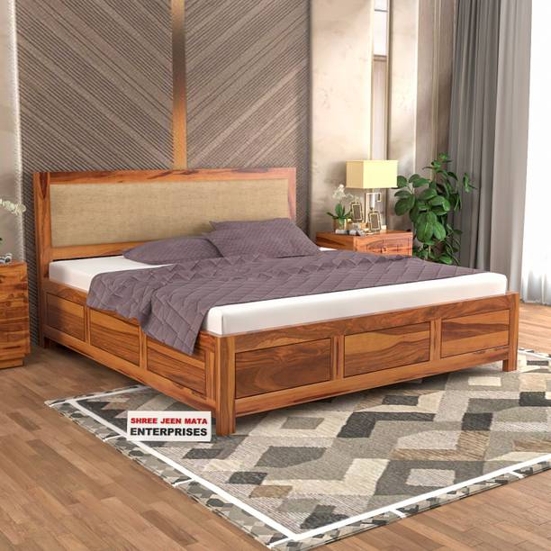 JeenWood Solid Sheesham Wood Queen Size Bed With Storage For Bed Room, Hotel. Solid Wood Queen Box Bed