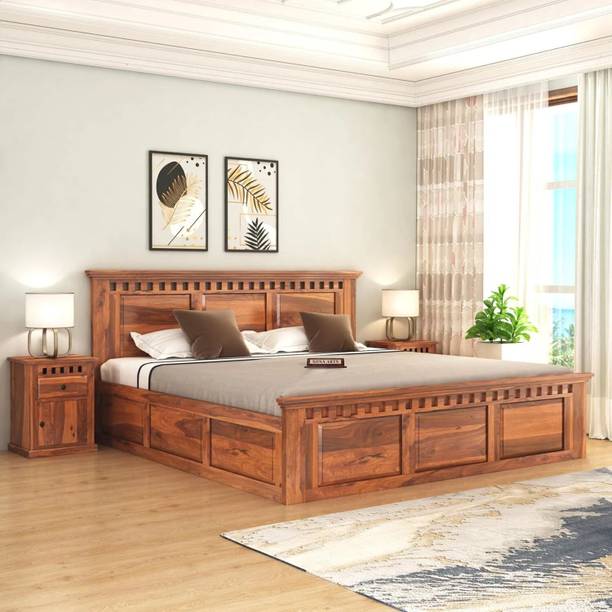 SONA ART & CRAFTS Kuber Solid Sheesham Wood Queen Size Bed with Storage Box | Queen SIze Cot | Solid Wood Queen Box Bed, 160 cm x 208 cm (5.25 ft x 6.82 ft)