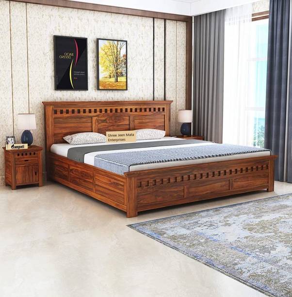sjme Solid Sheesham Wood King Size Bed For Bed Room / Hotel| Solid Wood King Drawer Bed