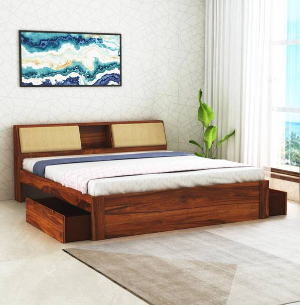 Ganpati Arts Sheesham Wood Mayor Bed For Bedroom/Wooden Cot/Bed With Drawer Storage For Home Solid Wood Queen Drawer Bed, 223.52 cm x 157.48 cm (7.33 ft x 5.17 ft)