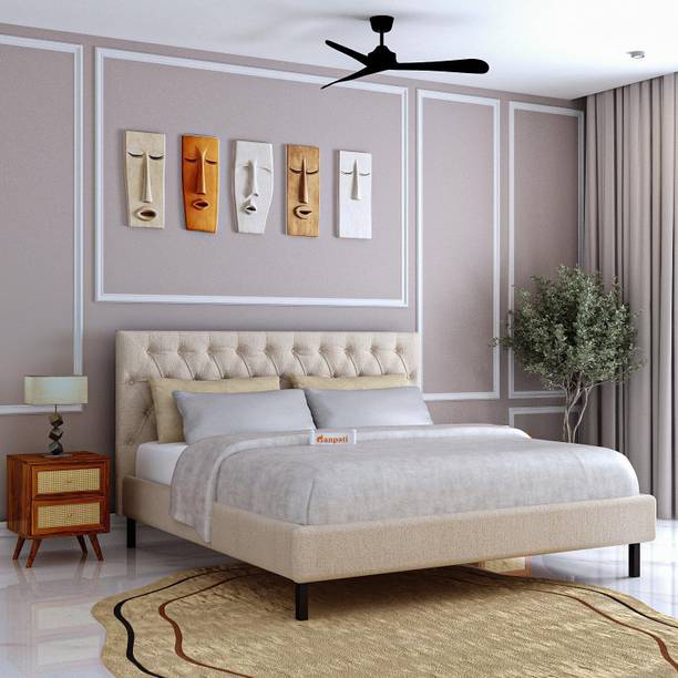 Ganpati Arts Wooden Upholstered Bed with Tufted Headboard/Wooden Cot/Palaung For Bedroom Engineered Wood King Bed