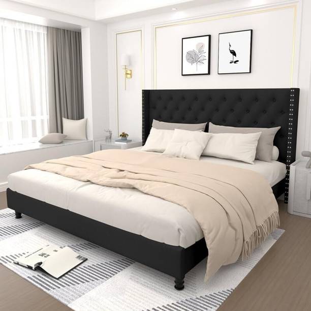 HDWOOD Engineered Wood Queen Size Fabric Bed With Button Tufted Headboard For Bedroom | Engineered Wood Queen Bed