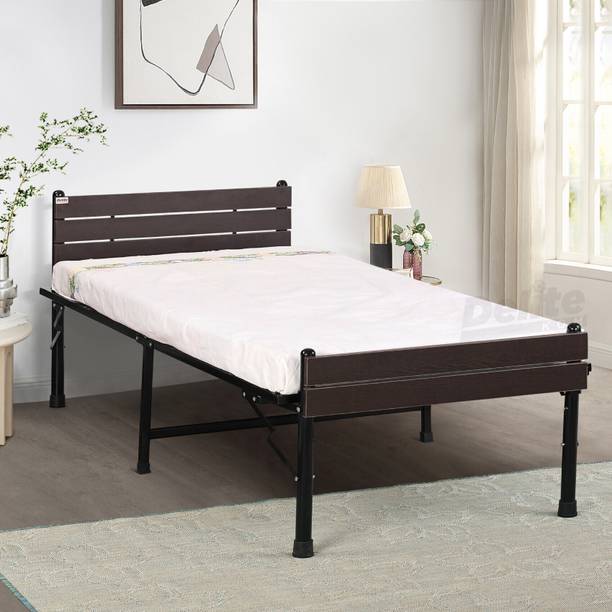 Delite Kom Astra Foldable Metal Sinlge Bed (6.7x3ft) with Engineered Wood Headboard, Strong Metal Single Bed