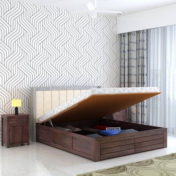 Ganpati Arts Sheesham Wood Hynes Bed/Cot/Wooden Palaung With Storage For Bedroom/Home/Hotel Solid Wood King Hydraulic Bed, 205 cm x 198 cm (6.73 ft x 6.5 ft)