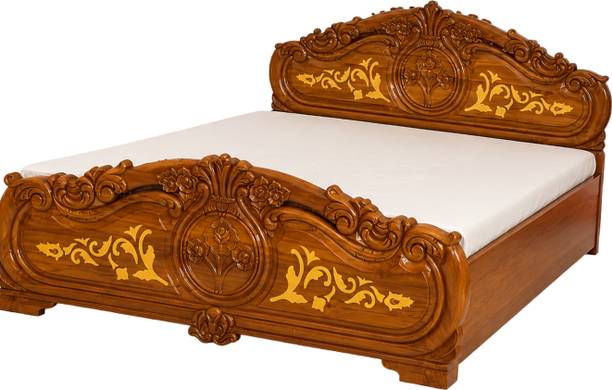 RoyBed Premium Wooden King Size Bed with Elegant Floral Carving Solid Wood King NA Bed, 182.88 cm x 213.36 cm (6.0 ft x 7.0 ft)