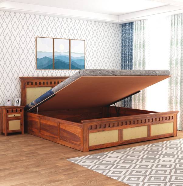 GOYALINTERIOR Sheesham Wood King Bed/Wooden Bed/Palaung With Hydraulic Storage For Home Solid Wood King Hydraulic Bed, 205.74 cm x 190.5 cm (6.75 ft x 6.25 ft)