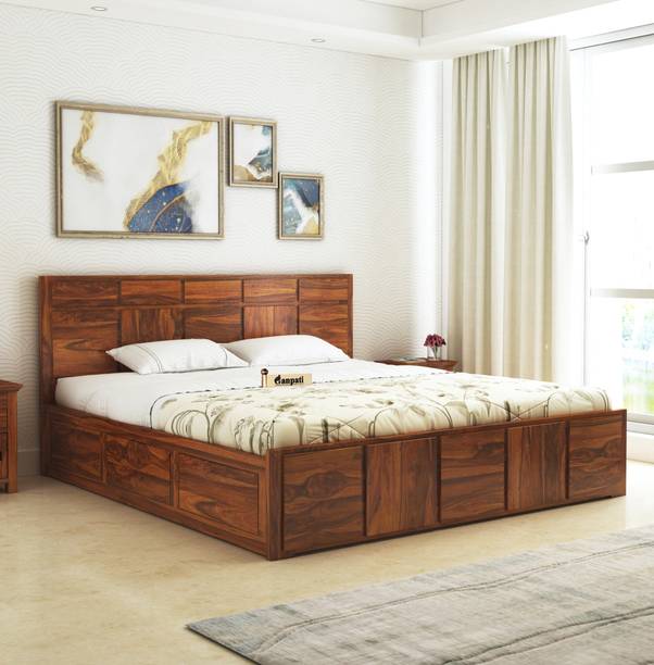 Ganpati Arts Sheesham Wood Scott Bed/Wooden Cot With Hydraulic Storage Bed For Bedroom/Home Solid Wood Queen Hydraulic Bed