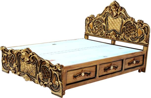 W.S.HANDICRAFTS W S HANDICRAFTS Teak wood bed, Storage box for living room hand carved king size Solid Wood King Box Bed