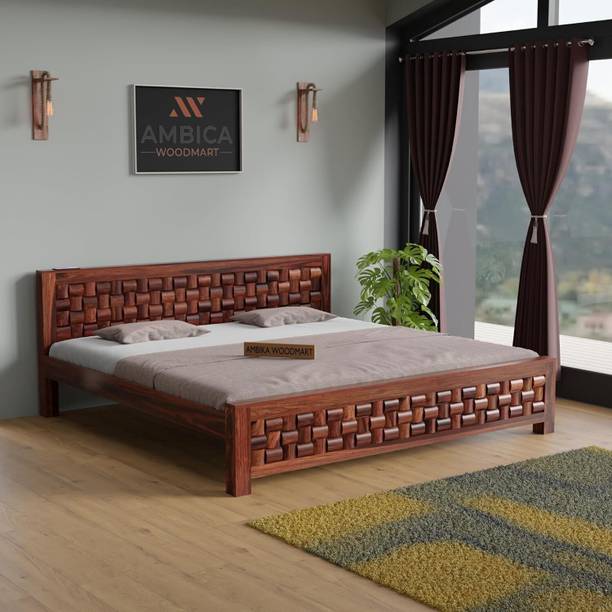 AMBICA WOODMART king bed, sheesham wood king bed, solid wood bed, bed for bed room, wooden bed Solid Wood King Bed
