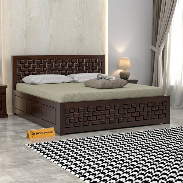 saamenia furnitures Solid Sheesham Wood King Size Bed With Storage For Living Room / Hotel Solid Wood King Box Bed, 213 cm x 193 cm (6.99 ft x 6.33 ft)
