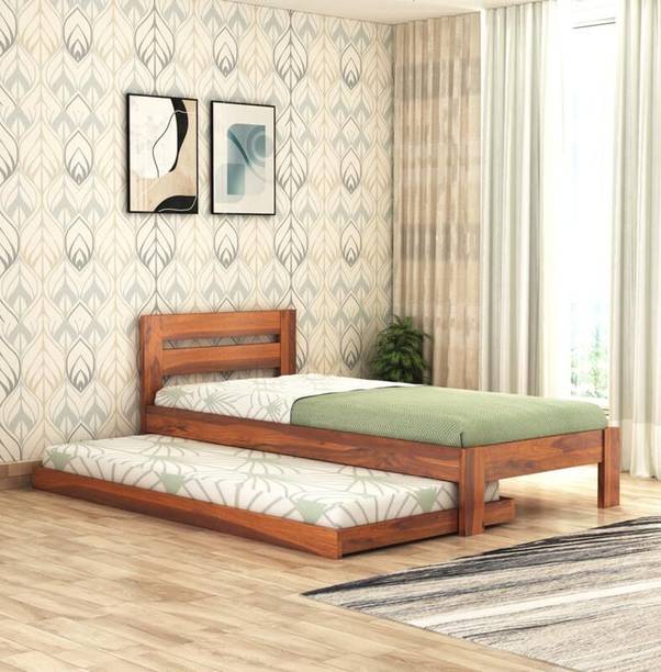 Rj Art Single Trundle Bed | Single Bed with 1 Extra Pullout Bed Furniture for Bedroom Solid Wood Single Bed, 208.28 cm x 96.52 cm (6.83 ft x 3.17 ft)