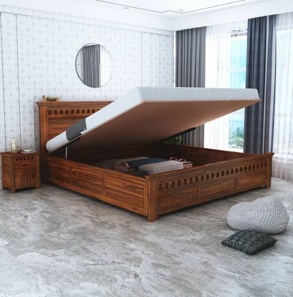 Ganpati Arts Sheesham Wood Armania Bed/Wooden Cot/Palaung With Hydraulic Storage For Home Solid Wood King Hydraulic Bed