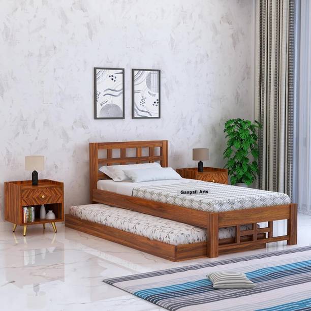 Ganpati Arts Sheesham Wood Simons Wooden Single Cot/Wooden Single Trundle Bed Without Storage Solid Wood Single Bed