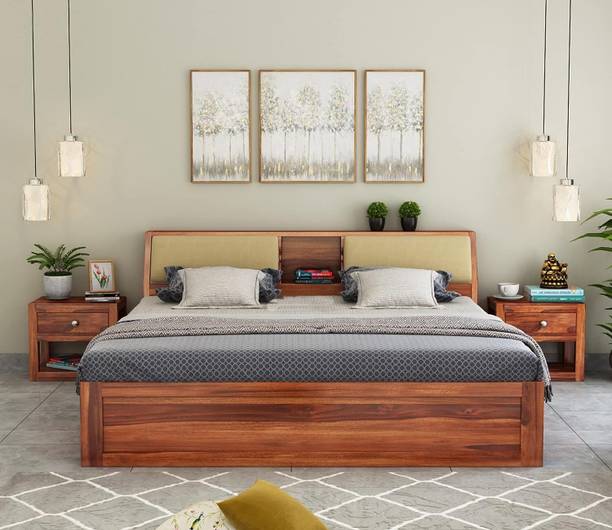 AMORINI Wooden Double Bed Cot Bed Furniture for Bedroom Living Room Home Solid Wood King Box Bed