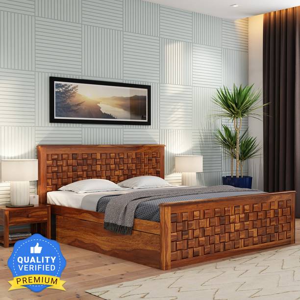 PlusOne Flamingo Solid Wood King Drawer Bed
