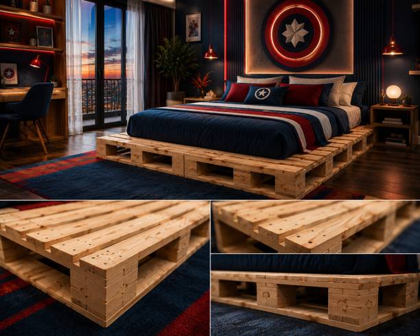 Knowk knock Beautiful Nordic 4×6 ft Pine Wood Pallet Bed Rustic Modern Wooden Furniture Solid Wood Double Bed, 183 cm x 122 cm (6.0 ft x 4.0 ft)