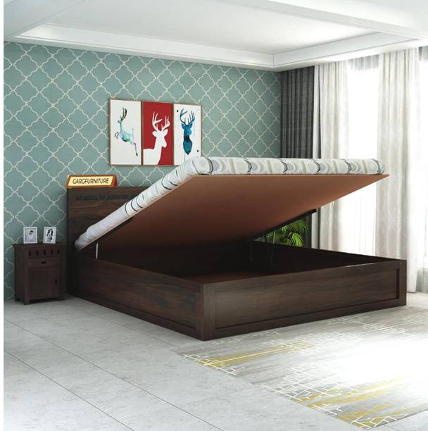 GARGHANDICRAFTS Sheesham Wood Bed/Cot Bed/ Solid Wood Queen Hydraulic Bed