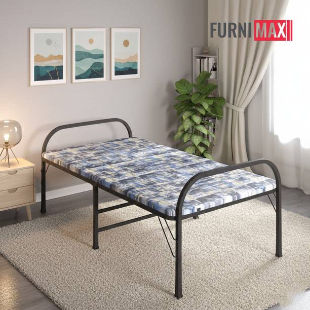 FURNIMAX Folding Bed with Soft Mattress Top 3ft x 6ft Engineered Wood Metal Single Bed Metal Single Bed