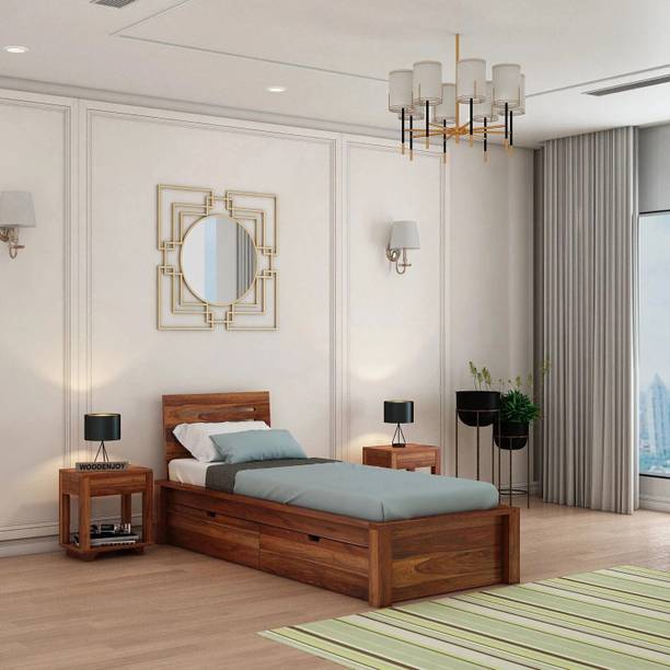 WOODENJOY Sheesham Wood Single Bed With Drawers Storage/Wooden Single Bed With Storage Solid Wood Single Drawer Bed