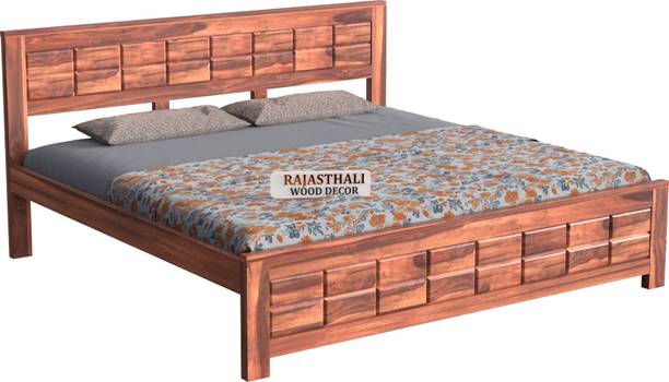 Rajasthali Wood Decor Sheesham wood king bed without storage for bedroom, honey finish, king cot Solid Wood King Bed, 205.7 cm x 188 cm (6.75 ft x 6.17 ft)