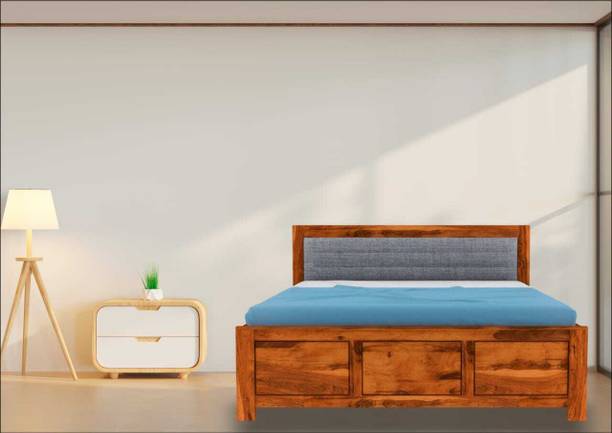 WC White Cedar Engineered King Size Bed with Storage Wooden Double Bed Cot Bed with Box Storage Engineered Wood King NA Bed