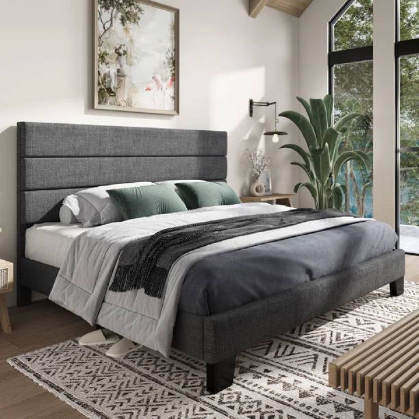 Mooncraft Premium Upholstered Bed | Queen Size Bed with Headboard | Cot for Bedroom Solid Wood Queen Bed, 205.74 cm x 157.48 cm (6.75 ft x 5.17 ft)