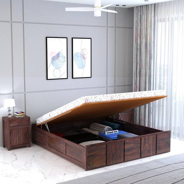 Ganpati Arts Sheesham Wood Scott Queen Bed/Wooden Cot/Palaung For Bedroom/Home/Hotel Solid Wood Queen Hydraulic Bed