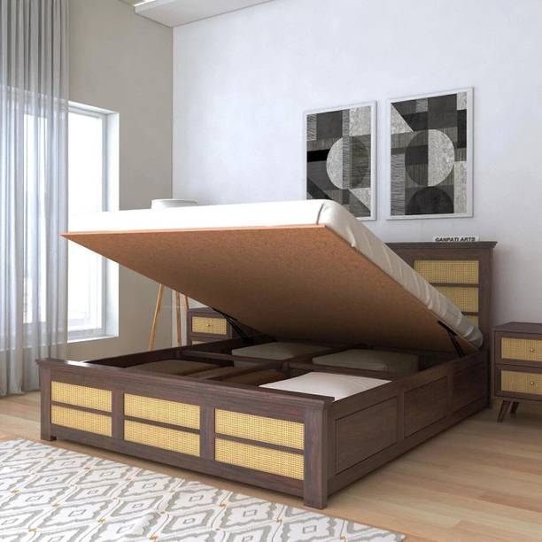 Ganpati Arts Sheesham Wood Syrus Queen Bed/Wooden Cot/Wooden Bed With Storage Bed For Bedroom Solid Wood Queen Hydraulic Bed, 206 cm x 168 cm (6.76 ft x 5.51 ft)