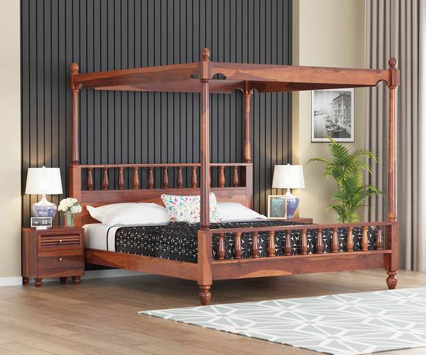 Advika Handicraft Sheesham Solid wood Poster Bed Without Storage (King Size, Honey Finish) Solid Wood King Bed